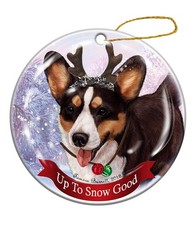 Holiday Pet Gifts Cardigan Corgi Tri Dog Porcelain Christmas Ornament