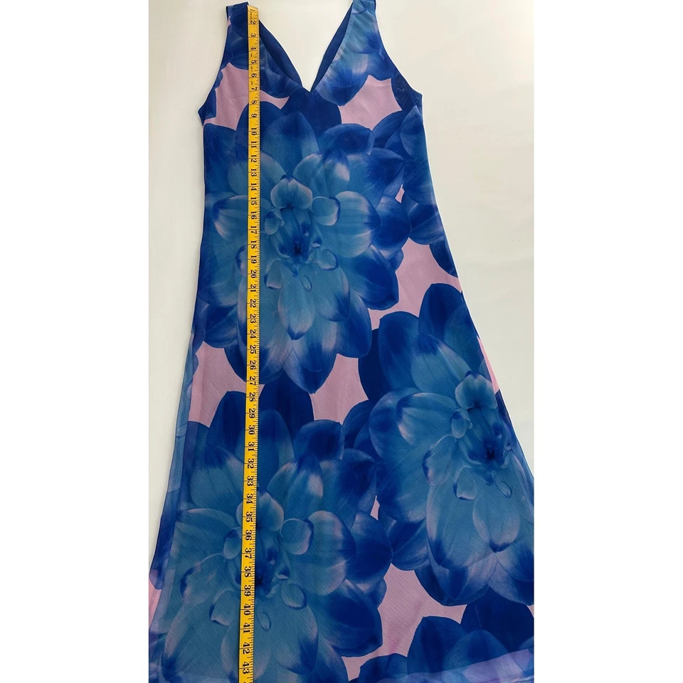 VTG Tessuto Floral Maxi Dress Women's Medium Blue Pink Sleeveless Made USA - Image 4 of 4