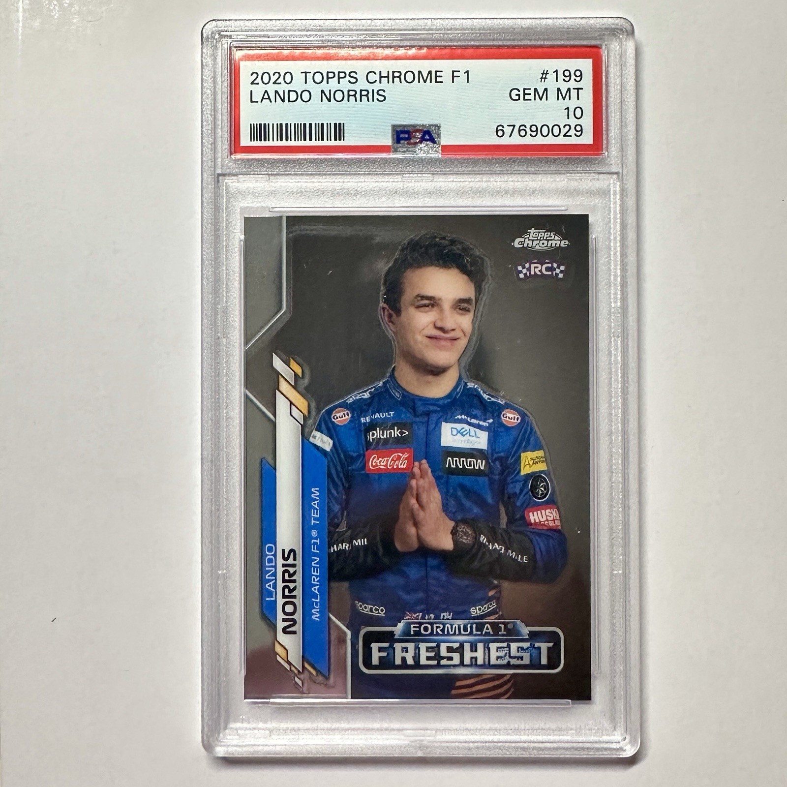 2020 Topps Chrome Formula 1 F1 Lando Norris RC #199 PSA 10 Rookie McLaren view 1
