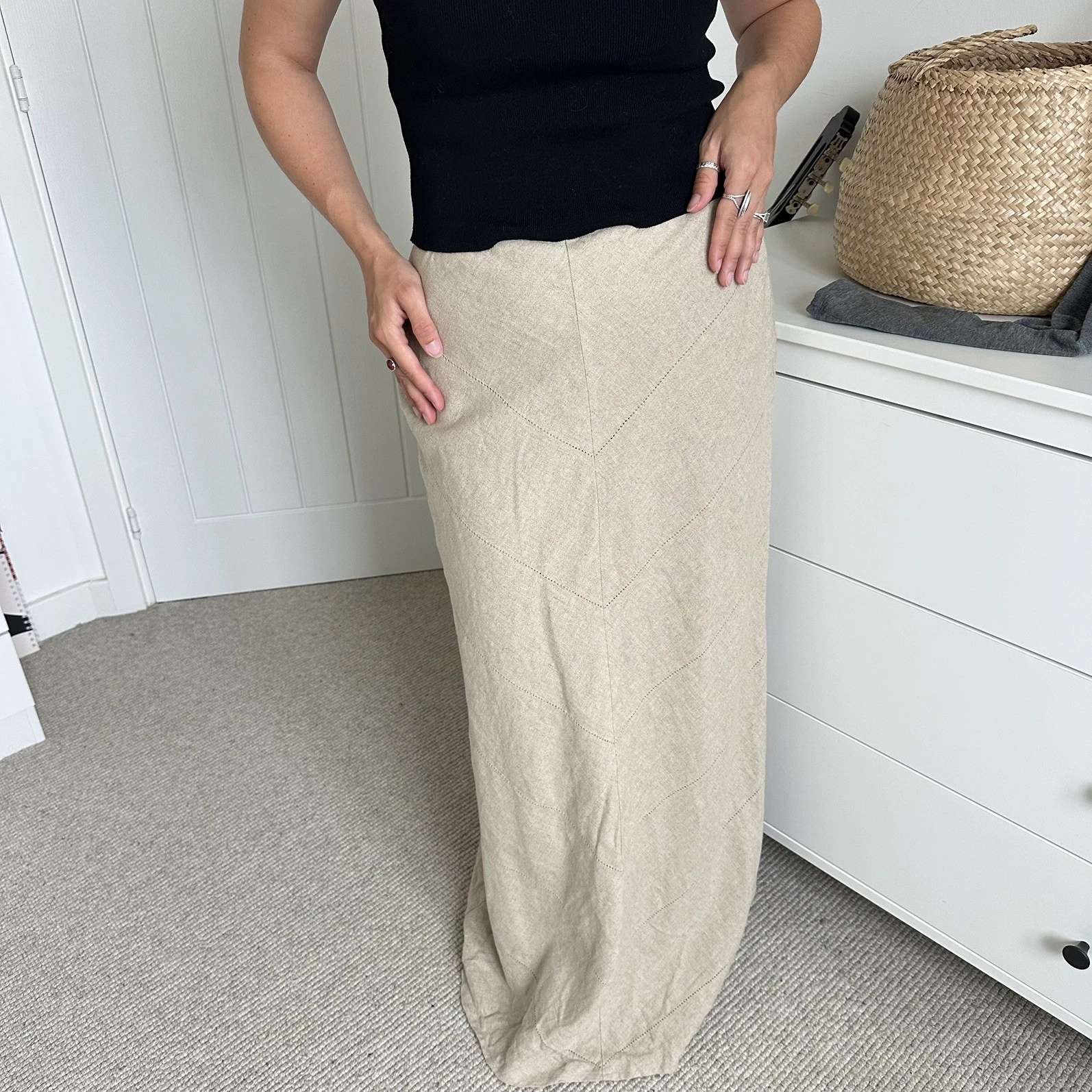 Malcolm & Co Skirt Womens UK 6 Beige Linen Blend Maxi Summer Boho Vintage