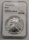 1995 American Silver Eagle. NGC MS69. Better Date. 1 oz Fine Silver.