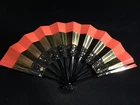 S0253 Vintage Japanese Folding Fan Sensu Gold Leaf Vermilion Red Black Box