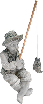 Frederic the Little Fisherman of Avignon Boy Fishing Garden Statue, 15 Inch Tall