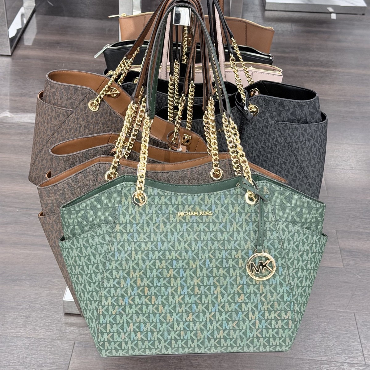 MICHAEL KORS JET SET TRAVEL LARGE CHAIN SHOULDER TOTE MK LOGO BAG