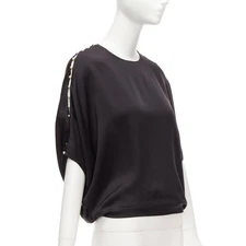 CHLOE 100% silk black pearl embellished lattice dolman top FR34 XS