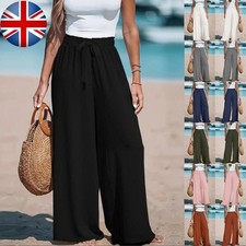 Ladies Wide Leg Trousers Loose Palazzo Pants Casual Summer Holiday UK