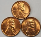 1955 PDS, Lincoln Wheat Penny Set, Gem BU Red, 3 Coin Lot, LC-5513