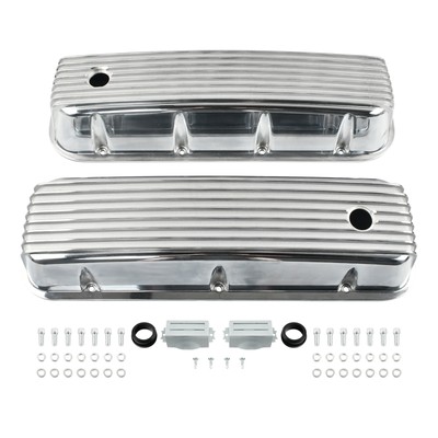 Polished Aluminum Tall Finned Valve Covers For BBC Big Block Chevy 396 427 454