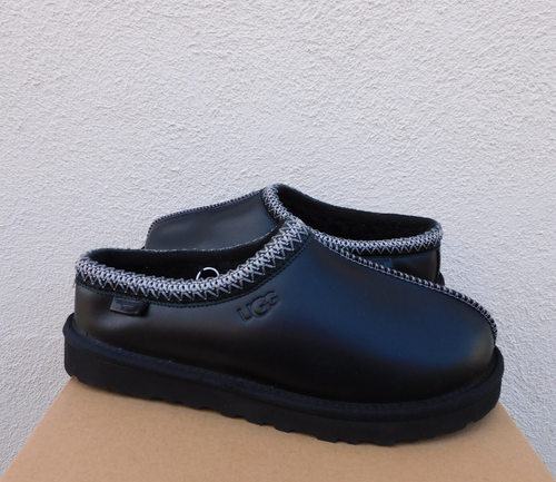UGG TASMAN REGEN REGENERATE SCHWARZE LEDER HAUSSCHUHE SCHUHE, HERREN US 10/ EUR 43 ~NEU IM KARTON