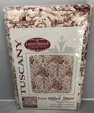 New 26” LAUREN HANCOCK Red Tuscany EURO PILLOW SHAM Toile Floral Italian Country