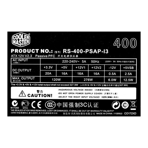 Cooler Master RS-400-PSAP-I3 400W ATX 20+4-Pin ATX12V PCIe SATA Molex - Picture 3 of 3