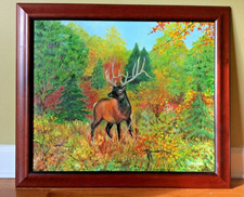 Gatlinburg TN Fall colors Moose painting Spring season Wood Framed signed 24x28”