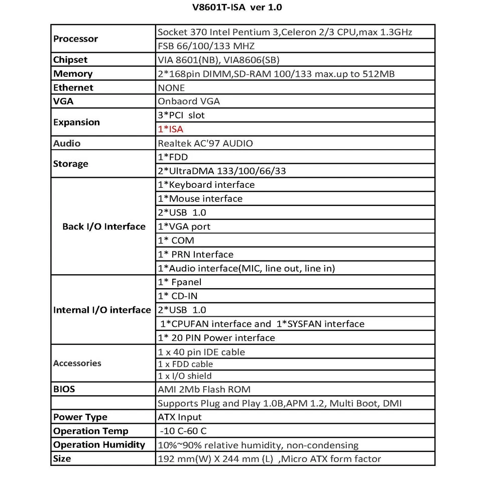 V8601T ISA Mainboard,PCI Motherboard,VIA 8601 8601T,ISA Slot Industrial Computer - Image 4 of 4