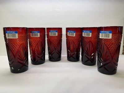 6 Luminarc Arcoroc Cristal D Arques Durand Cooler Antique Ruby Red Glasses NEW