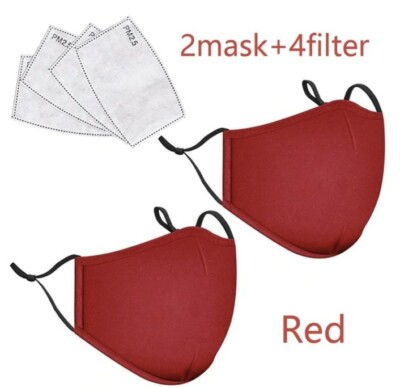 2 verstellbare waschbare Baumwoll-Gesichtsmaske mit 4 Filtern - rot
