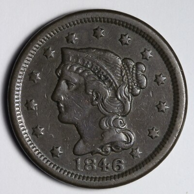 1846 Small Date Braided Hair Large Cent XF E116 AYHZ