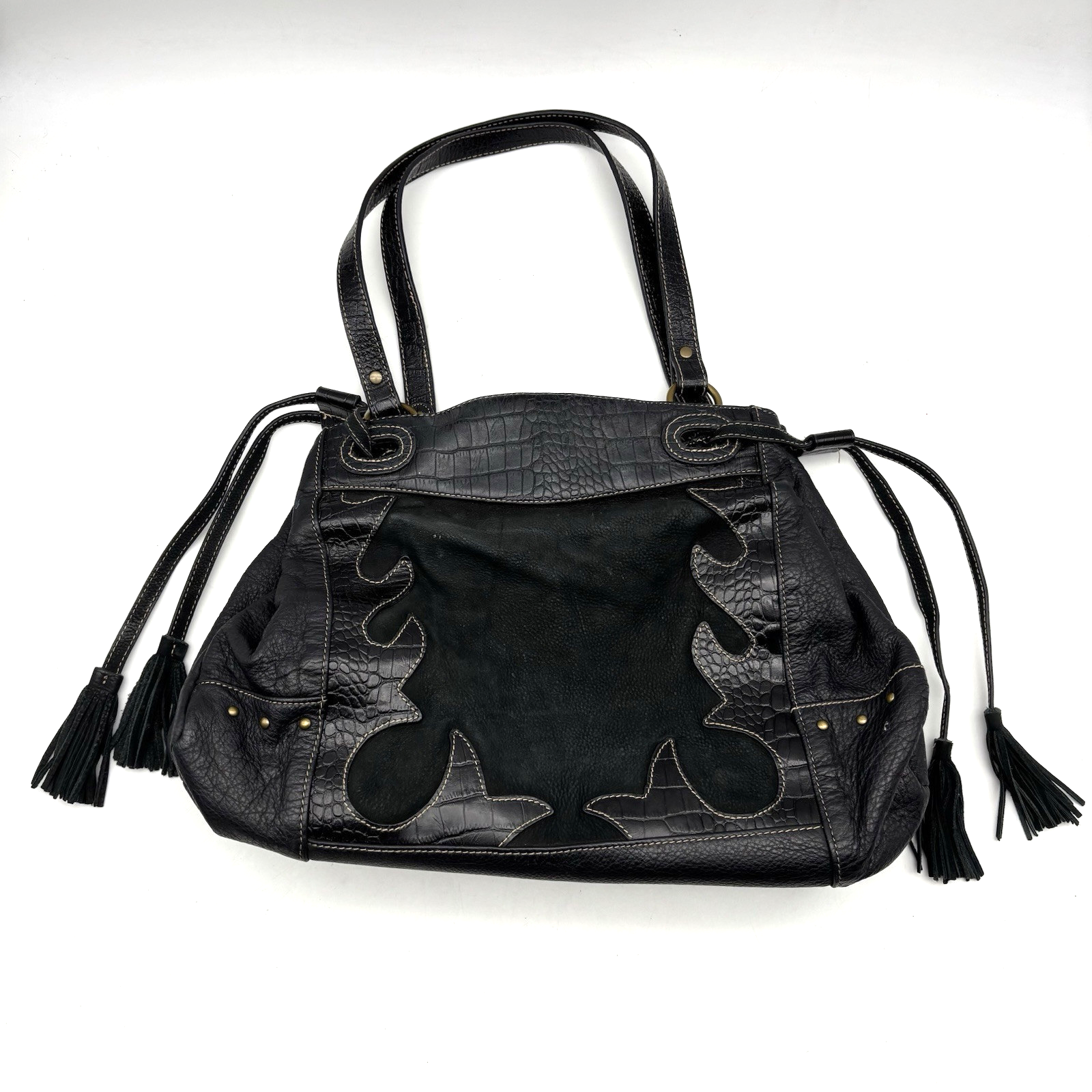 Vintage Kate Landry Black Leather Southwestern Hobo Bag Y2K Style