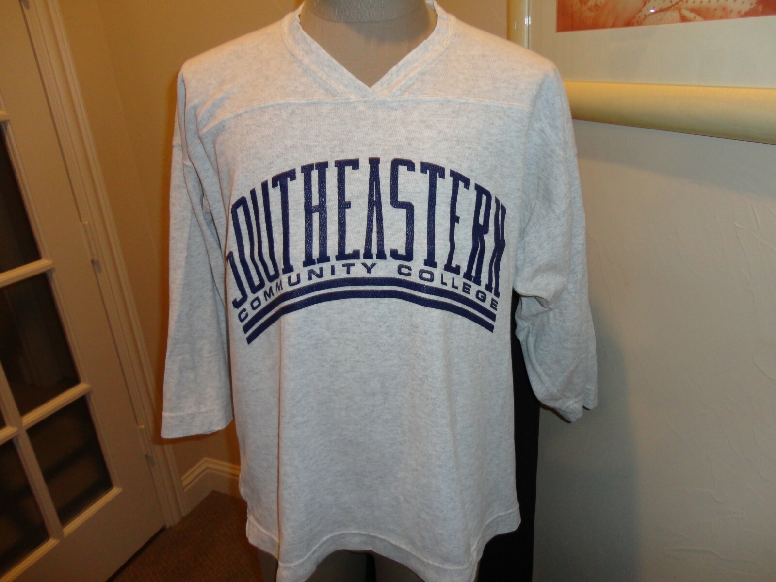 Vtg 90's Excel Southeastern Community College Gray V neck Hockey Jersey Adult L 