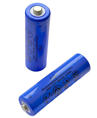 2 x Lithium Ionen Akku 3,7 V 800 mAh Typ 14500 Li ion 50 x 14 mm wie AA - Größe