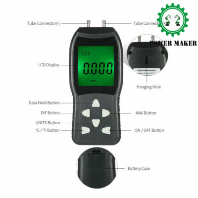 6.3  Portable Hand-held LCD Digital Dual-port Manometer Differential Air U9N1