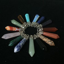 10Pcs Natural Gemstone Long Hexagonal Pointed Reiki Chakra Pendant Charm Gift US