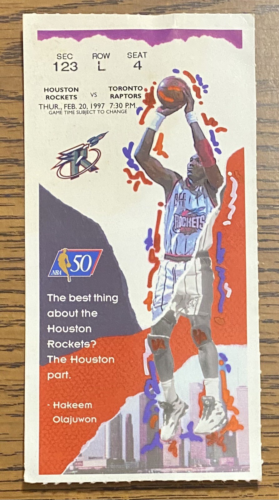 NBA Rockets Vs Raptors Feb 20th 1997 Ticket Stub Autographed Signed Warren Moon