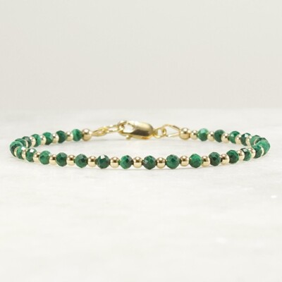 3mm Malachite Bracelet   Minimalist 14k Gold Filled