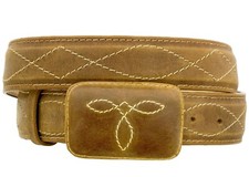 Honey Brown Cowboy Belt Western Dress Real Leather Embroidered Buckle Vaquero