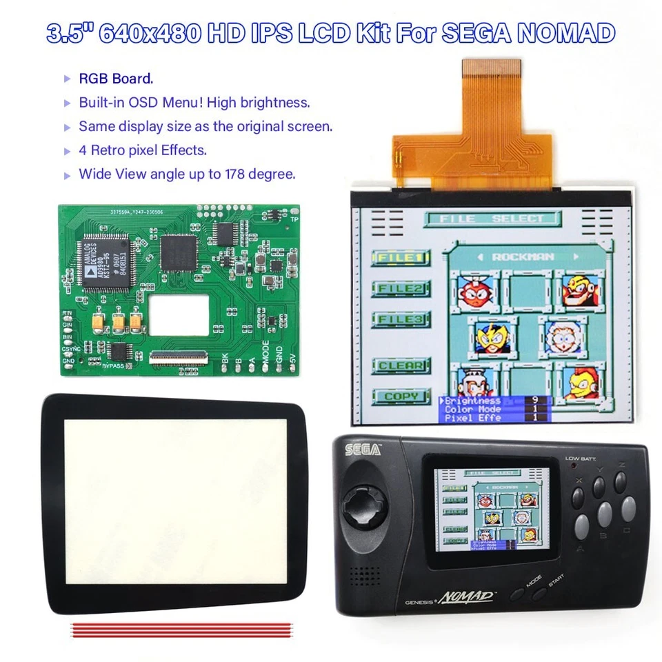 OSD Menu 3.5'' HD 640x480 IPS Hight Light LCD RGB Board for SEGA Nomad Console - Image 2 of 4