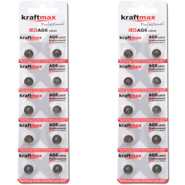 20x Kraftmax AG6 371 Knopfzellen / Uhrenbatterien LR69 LR921 V371 Batterien 20