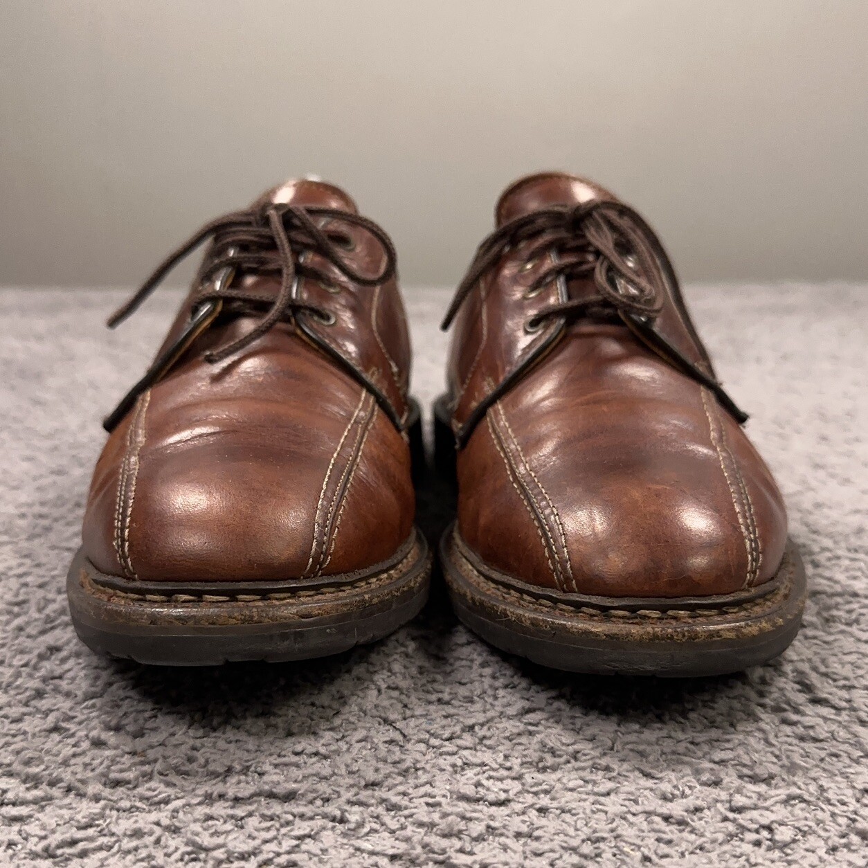 SAOLA Scarpe Allen Edmonds Mapleton uomo 10 D pelle marrone derby punta bicicletta stringate