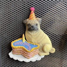 Happy Birthday Cake Candle Hat PUG Willabee & Ward 3D Magnet W&W MBI Dog CUTE