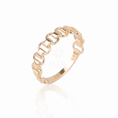 14K Gold Kettenring, Kettenglied Panzerring, Gürtelkette Panzerring, kräftiger Kettenring