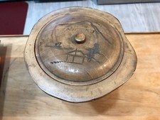 Carved wooden bowl trinket box with lid  z2