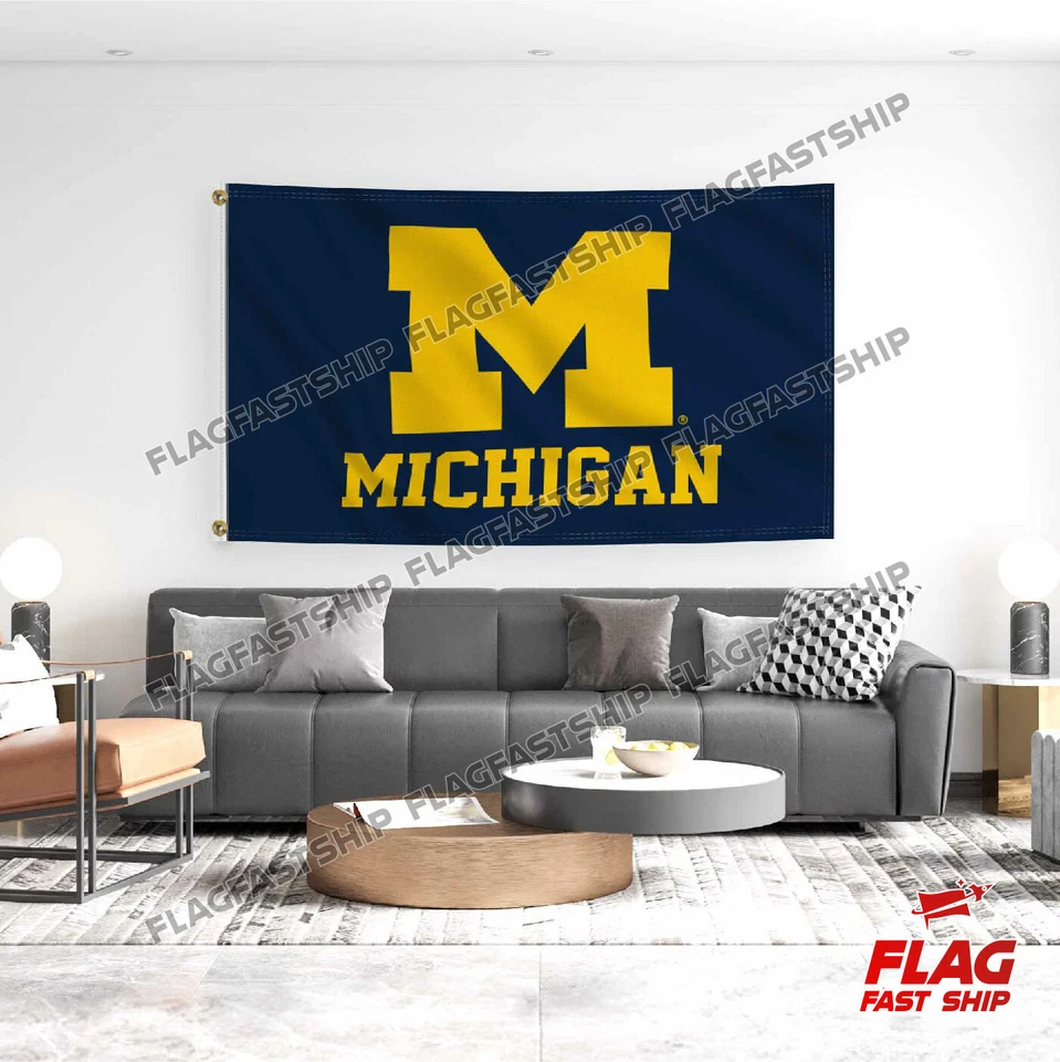 Michigan Wolverines 3x5 pies Bandera Hombre Cueva Logo Banner Fútbol NCAA Envío GRATIS Foto 2 de 4