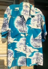 CRANES  VTG 50s 60s Aloha Shirt Loop Collar L Hawaiian Rayon JC PENNEY'S Japan