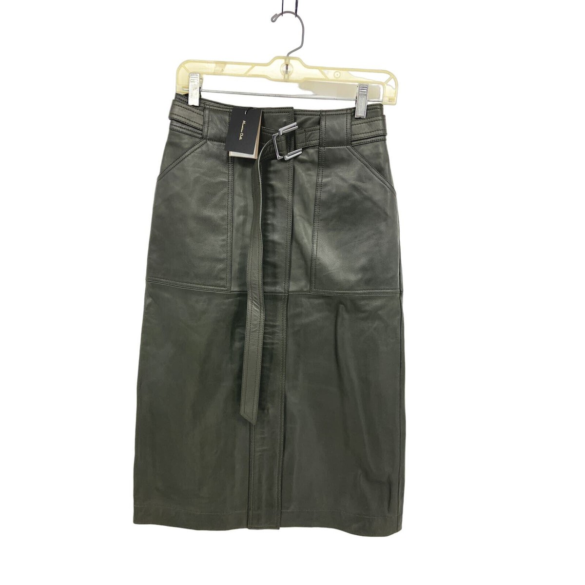★ Massimo Dutti★ Napa leather midi skirt 05307517700 Massimo Dutti Nappa Leather Skirt with Style Belt Size XS