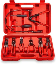 Flexible Automotive Hose Clamp Clip Plier Tool Set Swivel Jaw Flat Angled Band