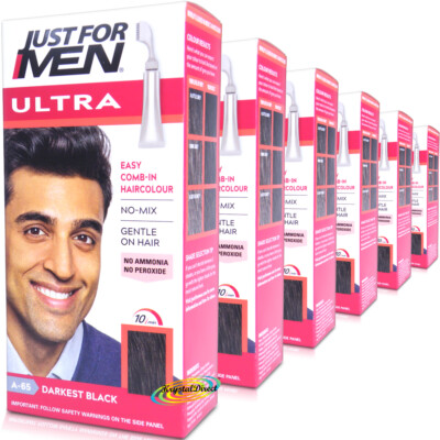 6x Just for Men Ultra Easy Kamm in Haarfarbe Farbstoff A65 DUNKELSTE SCHWARZ - Autostop