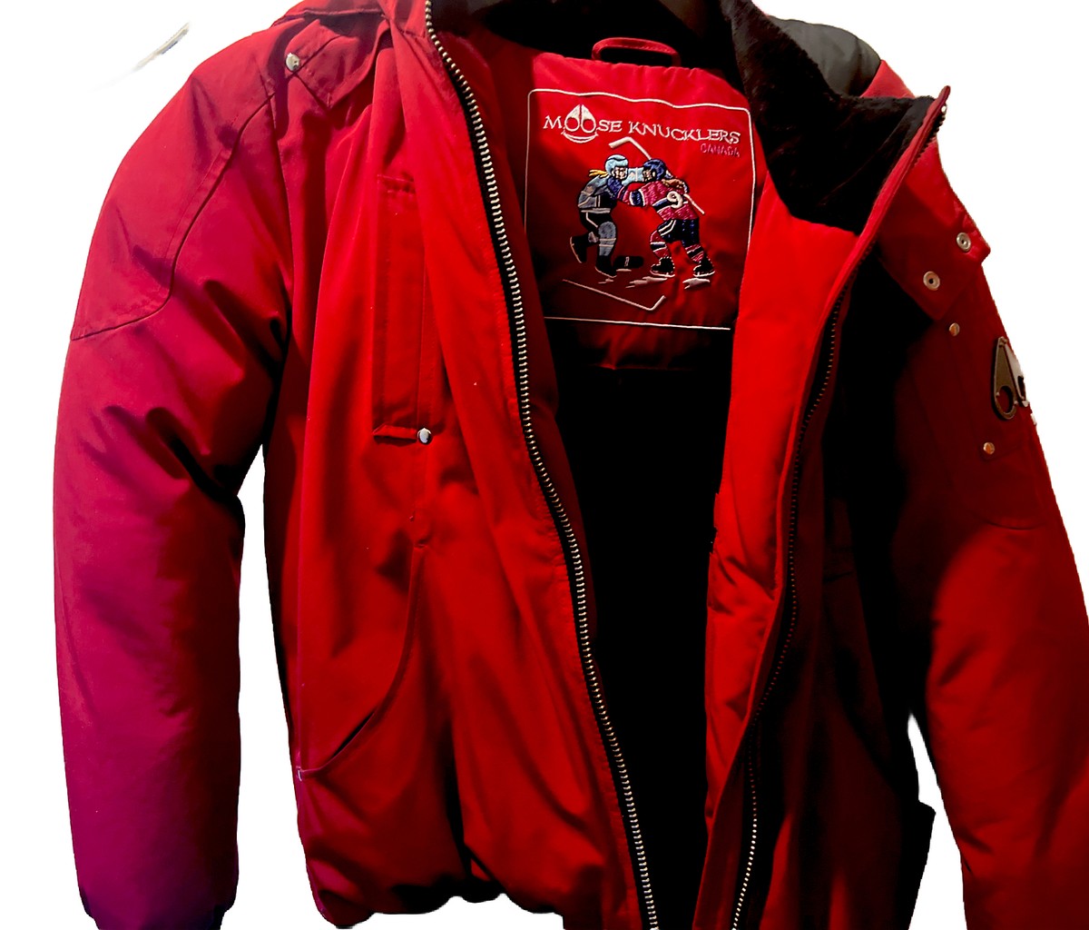 ジャケット・アウター Moose Knuckles RED S size Moose Knuckles Woman Down Ballistic Bomber Jacket, Deep Red/Black