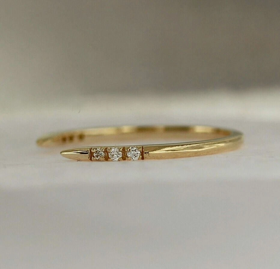 Anillo brazalete de diamantes para mujer anillo de oro macizo de 14K regalo de Navidad para esposa. Foto 3 de 4