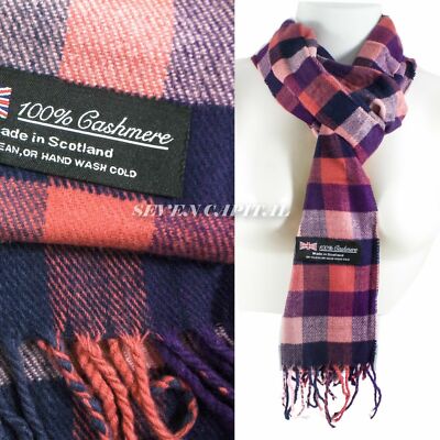 Mens Womens Winter Warm SCOTLAND Made 100% CASHMERE Scarf Scarves Plaid Wool