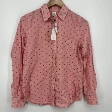 Gap Long Sleeve Button Shirt Women's S Red Striped Fitted Boyfriend Cotton NWT