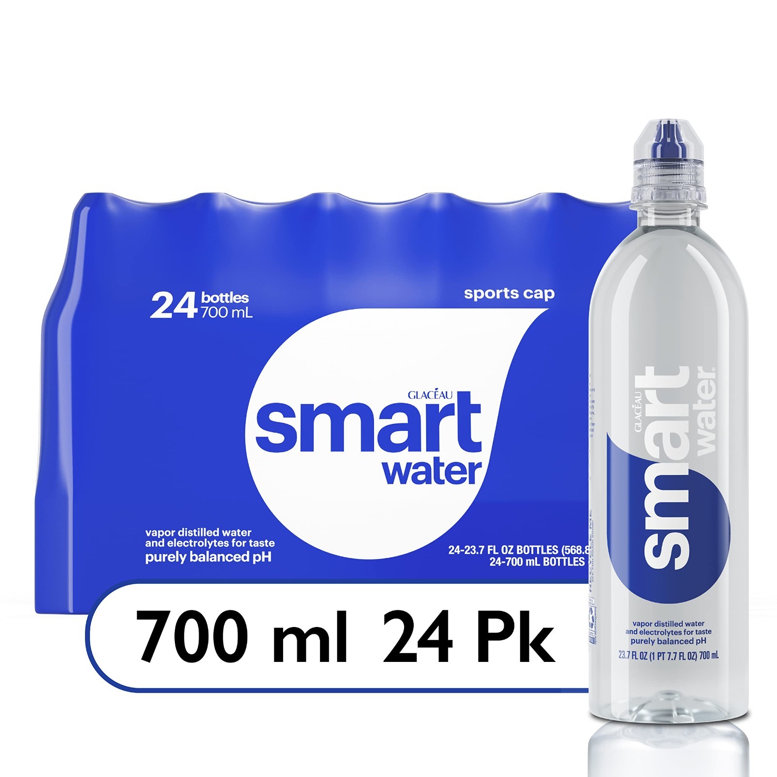 Smartwater Sports Cap, 700ml (Pack of 24) Premium Distilled 