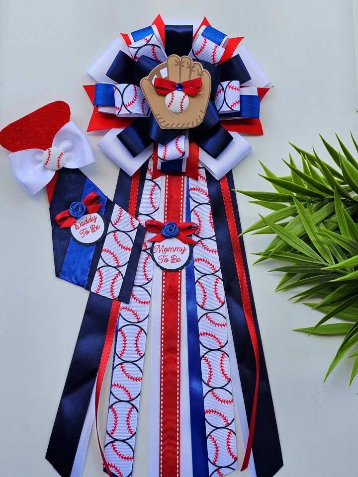 Prendedores de béisbol para baby shower, mamá de baby shower, prendedores de revelación de género Foto 3 de 4
