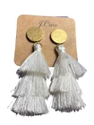 J. Crew White Tiered Tassel Dangle Earrings Goldtone Circles 3 inches New