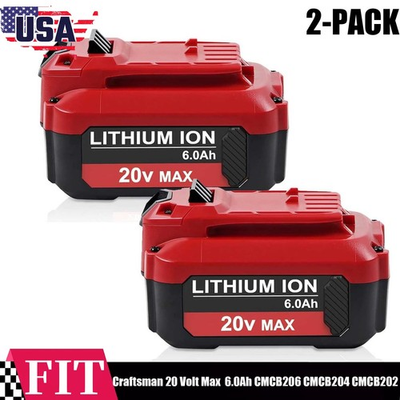 #ad 2 PACK 6.0Ah For Craftsman 20V Max Lithium Ion Battery CMCB204 CMCB206 CMCB202 $72.99