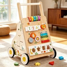 Wooden Baby Walker with Wheels, Baby Push Walker Adjustable Speed for Boys an...