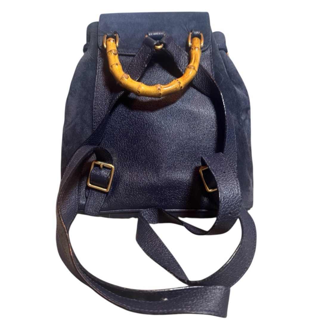Gucci Navy Blue Suede & Leather Bamboo Mini Backpack Vintage Auth image 2