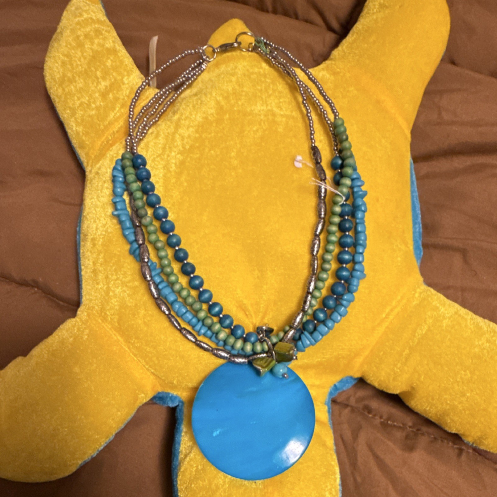 Multistrand Blue Shell Pendant Statement Necklace… - image 1